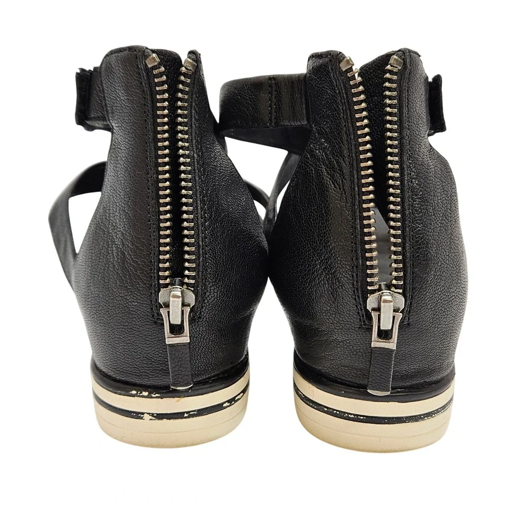 Black Leather‎ Eileen Fisher Sally Platform Wedge Crisscross Sandals Size 9.5